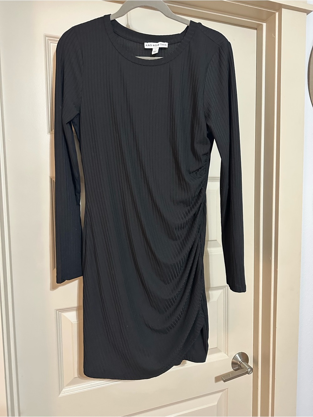 And Now This Black Long-Sleeve Ruched Side Dress